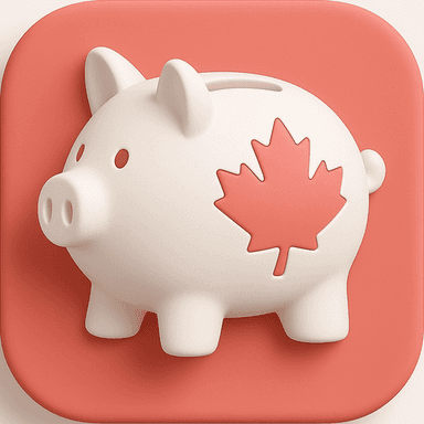 Savings Room app icon: a cream piggy bank with a red maple leaf on a coral tile
